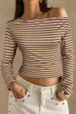 Striped One Shoulder Long Sleeved T-shirt