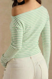 Striped One Shoulder Long Sleeved T-shirt