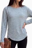 Round Neck Long Sleeved Split Button T-shirt