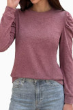 Round Neck Pleated Long Sleeved T-shirt