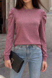 Round Neck Pleated Long Sleeved T-shirt