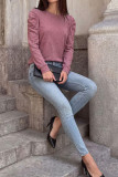 Round Neck Pleated Long Sleeved T-shirt
