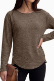 Round Neck Long Sleeved Split Button T-shirt