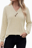V-neck Pleated Loose Long Sleeved T-shirt