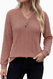 V-neck Pleated Loose Long Sleeved T-shirt
