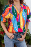 V-neck Pleated Short Sleeve Chiffon Shirt