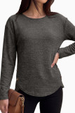 Round Neck Long Sleeved Split Button T-shirt