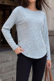 Round Neck Long Sleeved Split Button T-shirt