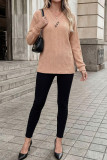 V-neck Pleated Loose Long Sleeved T-shirt