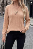 V-neck Pleated Loose Long Sleeved T-shirt