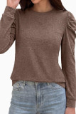 Round Neck Pleated Long Sleeved T-shirt