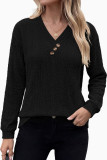 V-neck Pleated Loose Long Sleeved T-shirt