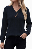 V-neck Pleated Loose Long Sleeved T-shirt