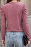 Round Neck Pleated Long Sleeved T-shirt