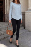 Round Neck Long Sleeved Split Button T-shirt