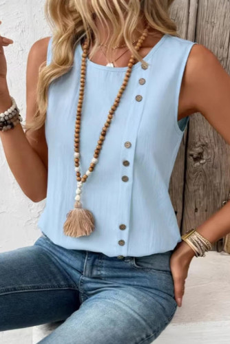 Round Neck Sleeveless Cotton and Linen Vest