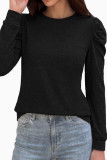 Round Neck Pleated Long Sleeved T-shirt