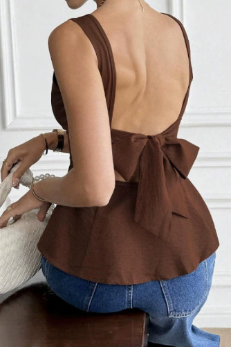 Round Neck Bow Sleeveless Backless Vest