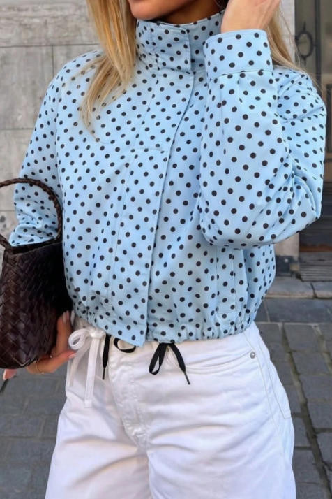 Polka Dot Long Sleeved Loose Pocket Jacket