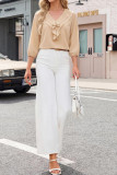 Ruffle V-neck Seven Quarter Sleeve Chiffon Shirt