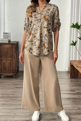 Printed Shirt Wide Leg Pants 2-piece Set