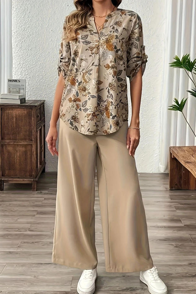 Printed Shirt Wide Leg Pants 2-piece Set