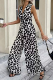 Leopard Print Sleeveless V-neck Jumpsuit