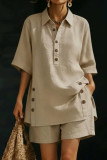 Lapel Short Sleeved Shirt Shorts 2-piece Set