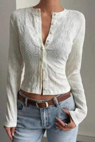 Round Neck Long Sleeved Cardigan T-shirt