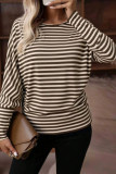 Striped Round Neck Loose Long Sleeved T-shirt