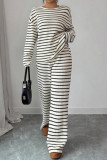 Striped Round Neck Shirt Pants Two-piece Set