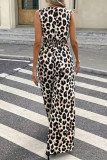 Leopard Print Sleeveless V-neck Jumpsuit