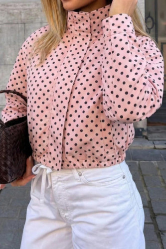 Polka Dot Long Sleeved Loose Pocket Jacket