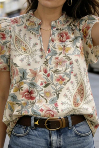 V-neck Ruffled Short Sleeved Shirt