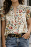 V-neck Ruffled Short Sleeved Shirt