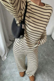 Striped Round Neck Shirt Pants Two-piece Set