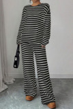 Striped Round Neck Shirt Pants Two-piece Set