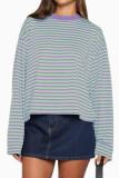 Round Neck Striped Loose Long Sleeved T-shirt
