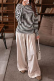 Striped Round Neck Loose Long Sleeved T-shirt