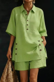 Lapel Short Sleeved Shirt Shorts 2-piece Set