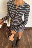 Round Neck Striped Cardigan Shorts 2-piece Set