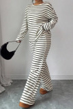 Striped Round Neck Shirt Pants Two-piece Set