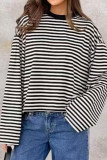 Round Neck Striped Loose Long Sleeved T-shirt