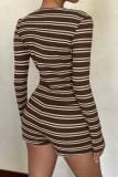 Round Neck Striped Cardigan Shorts 2-piece Set