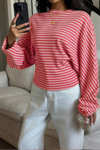 Round Neck Striped Bat Long Sleeved T-shirt