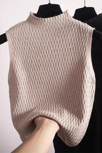 Half High Neck Sleeveless Knitted Sweater