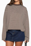 Round Neck Striped Loose Long Sleeved T-shirt