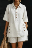 Lapel Short Sleeved Shirt Shorts 2-piece Set