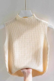 Half High Neck Sleeveless Knitted Sweater