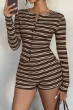 Round Neck Striped Cardigan Shorts 2-piece Set